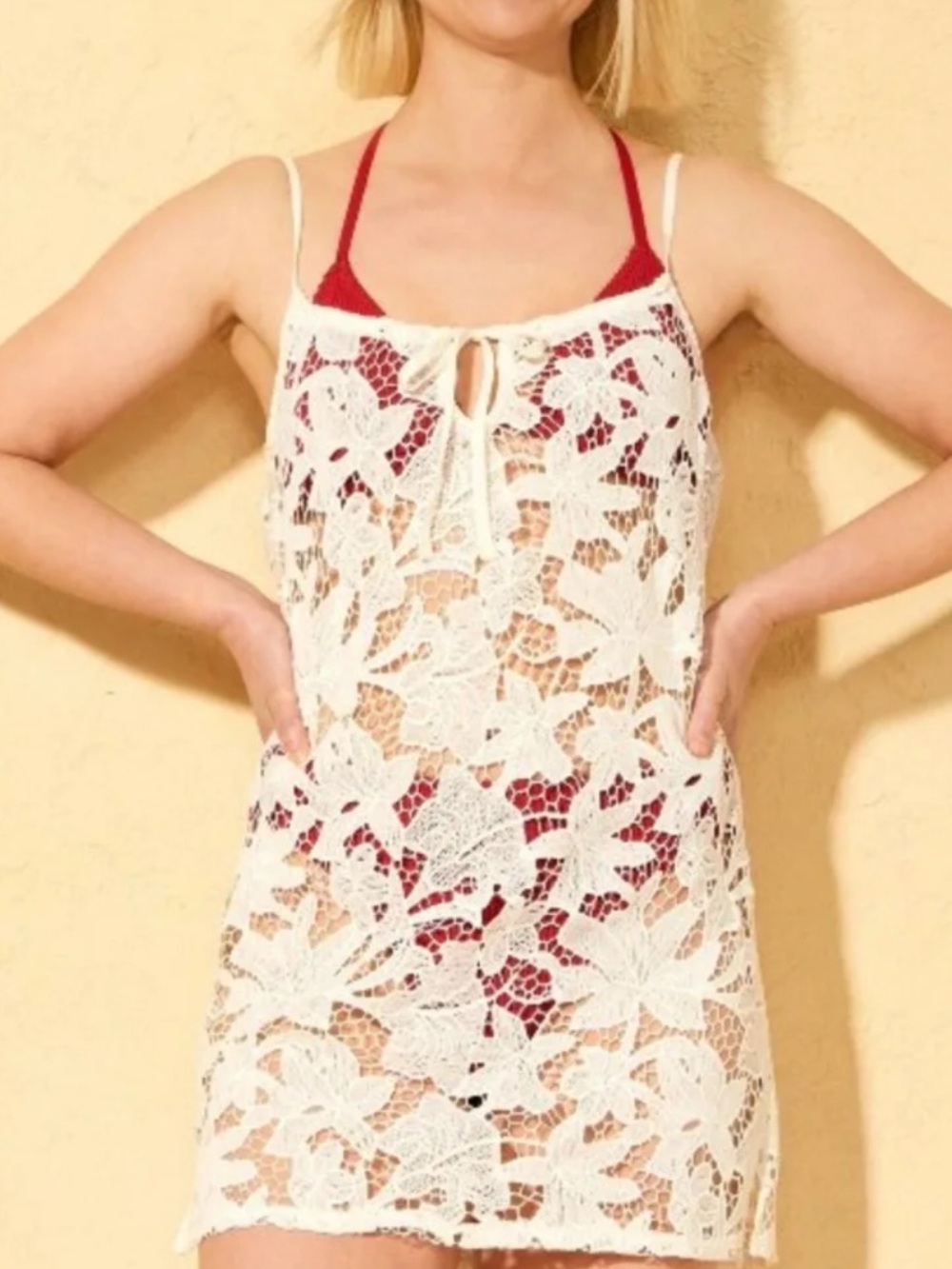 Shade & Shore Off White Cotton Eyelet Swim Cover-Up Dress